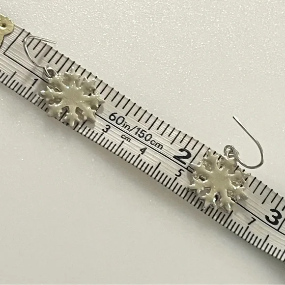Three Sets of Christmas Earrings Snowmen, Snowflakes, & Jingle Bells Silver Tone - Picture 8 of 13